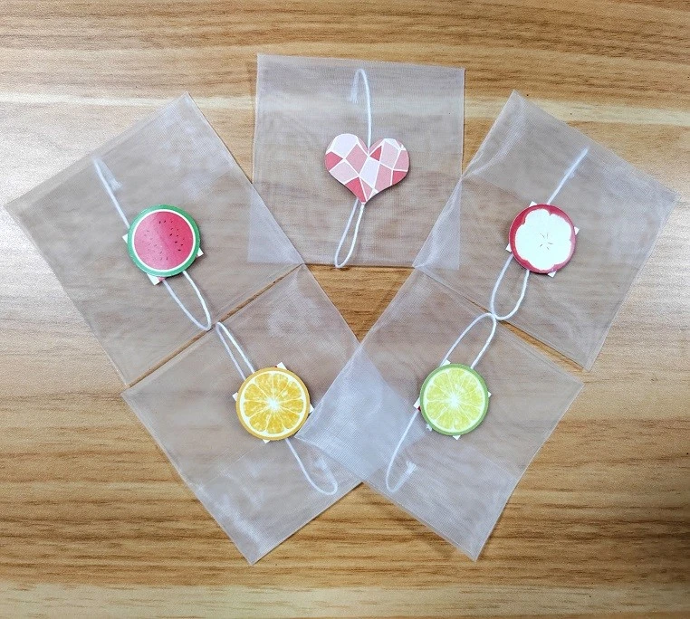 turnover tea bags with irregular labels